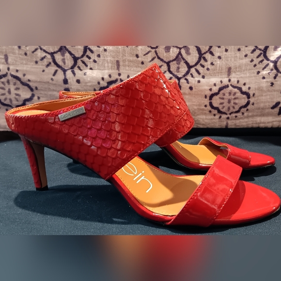 Calvin Klein Shoes - Calvin Klein- Cecily Python Patent Open Toe Heel- Red 6.5